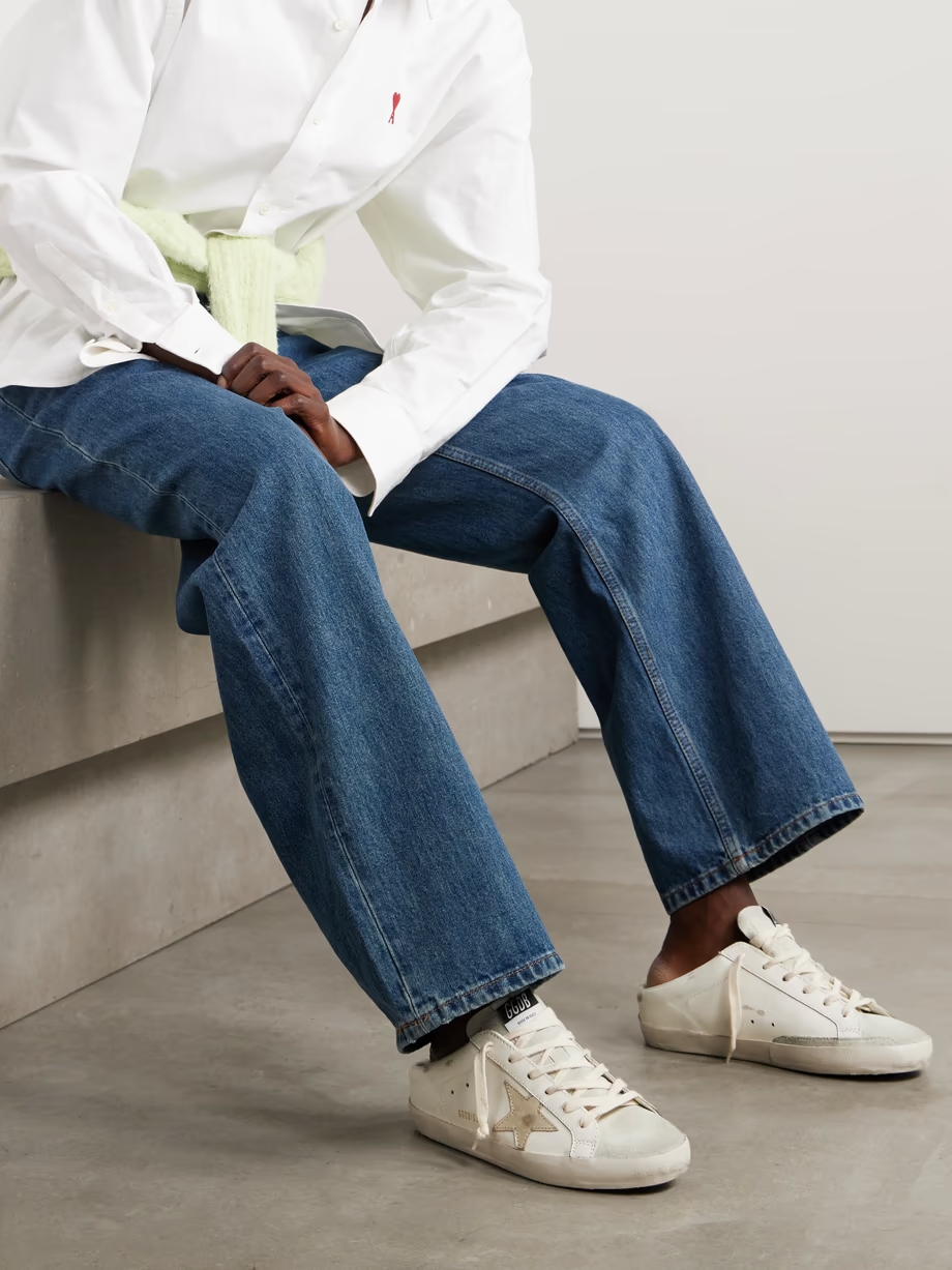 Super-Star Sabot distressed suede-trimmed leather slip-on sneakers Super-Star Sabot distressed suede-trimmed leather slip-on sneakers