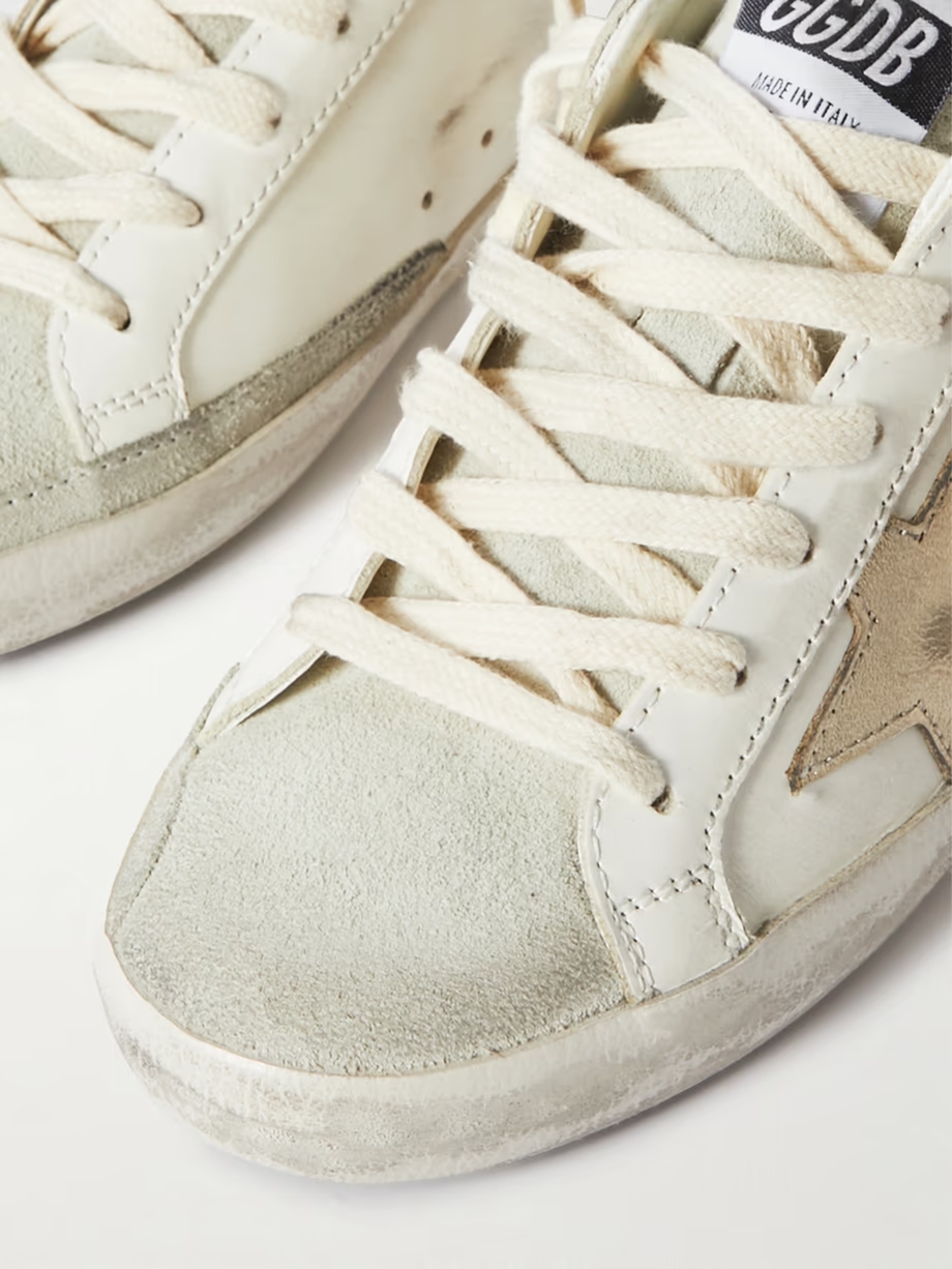 Super-Star Sabot distressed suede-trimmed leather slip-on sneakers Super-Star Sabot distressed suede-trimmed leather slip-on sneakers