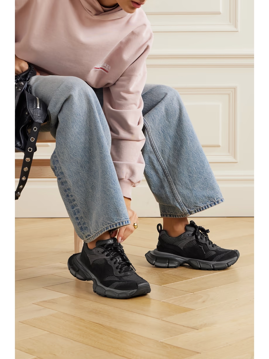 3XL mesh-trimmed faux suede sneakers 3XL mesh-trimmed faux suede sneakers