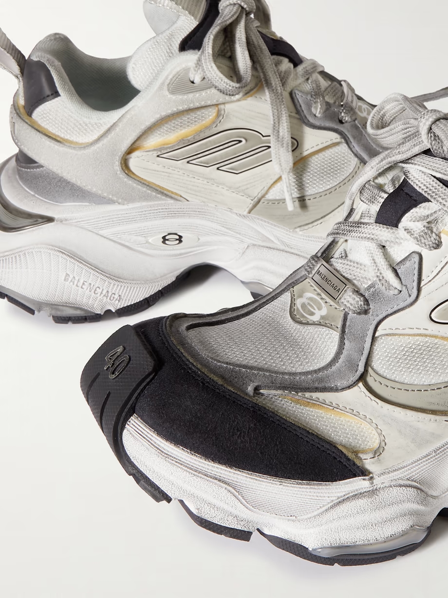 Cargo distressed rubber-trimmed faux suede and mesh sneakers Cargo distressed rubber-trimmed faux suede and mesh sneakers