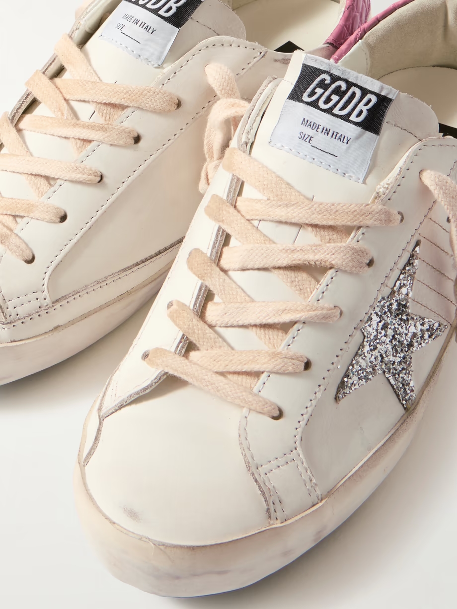Super-Star distressed glittered leather sneakers Super-Star distressed glittered leather sneakers