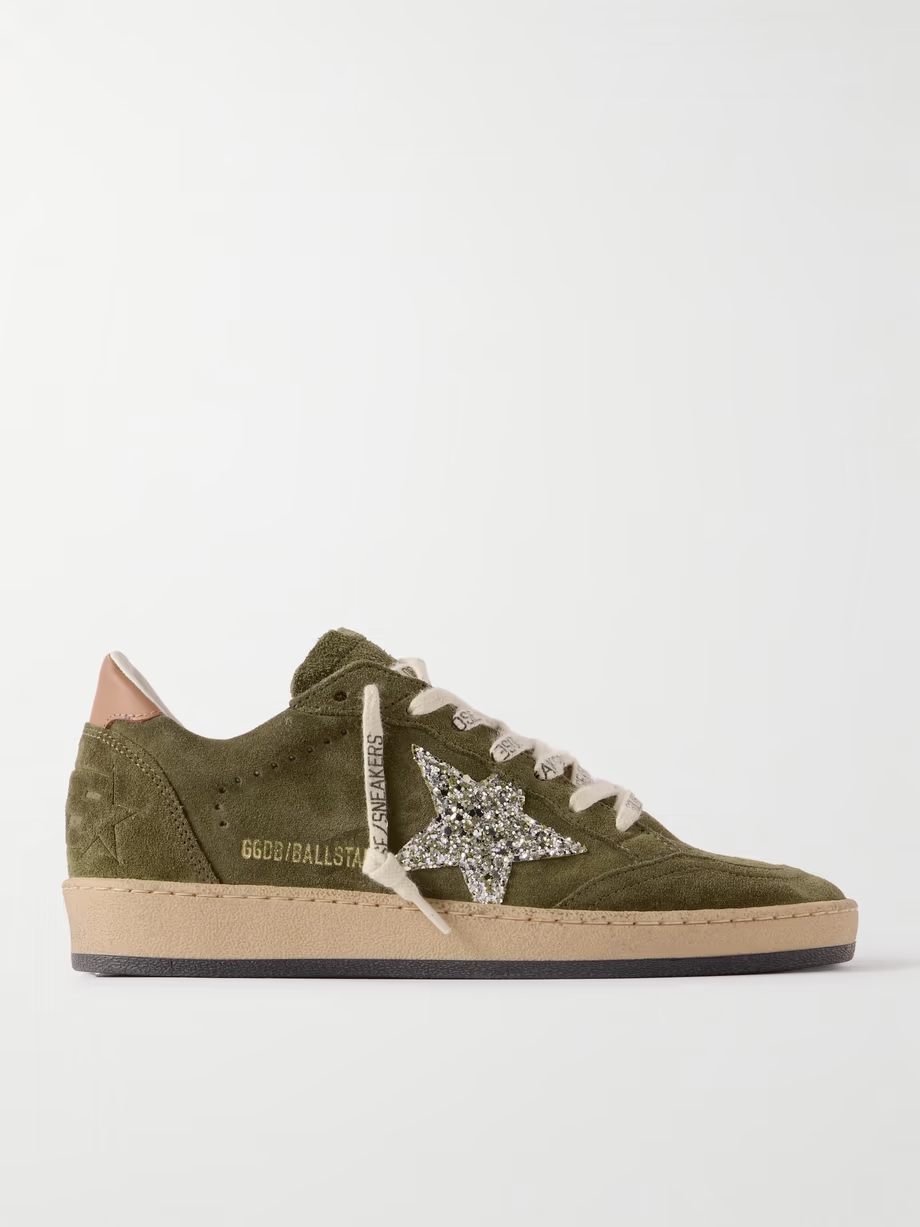 Ball Star glittered leather-trimmed suede sneakers Ball Star glittered leather-trimmed suede sneakers