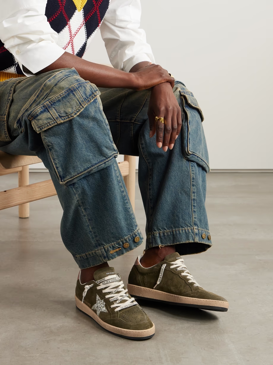 Ball Star glittered leather-trimmed suede sneakers Ball Star glittered leather-trimmed suede sneakers