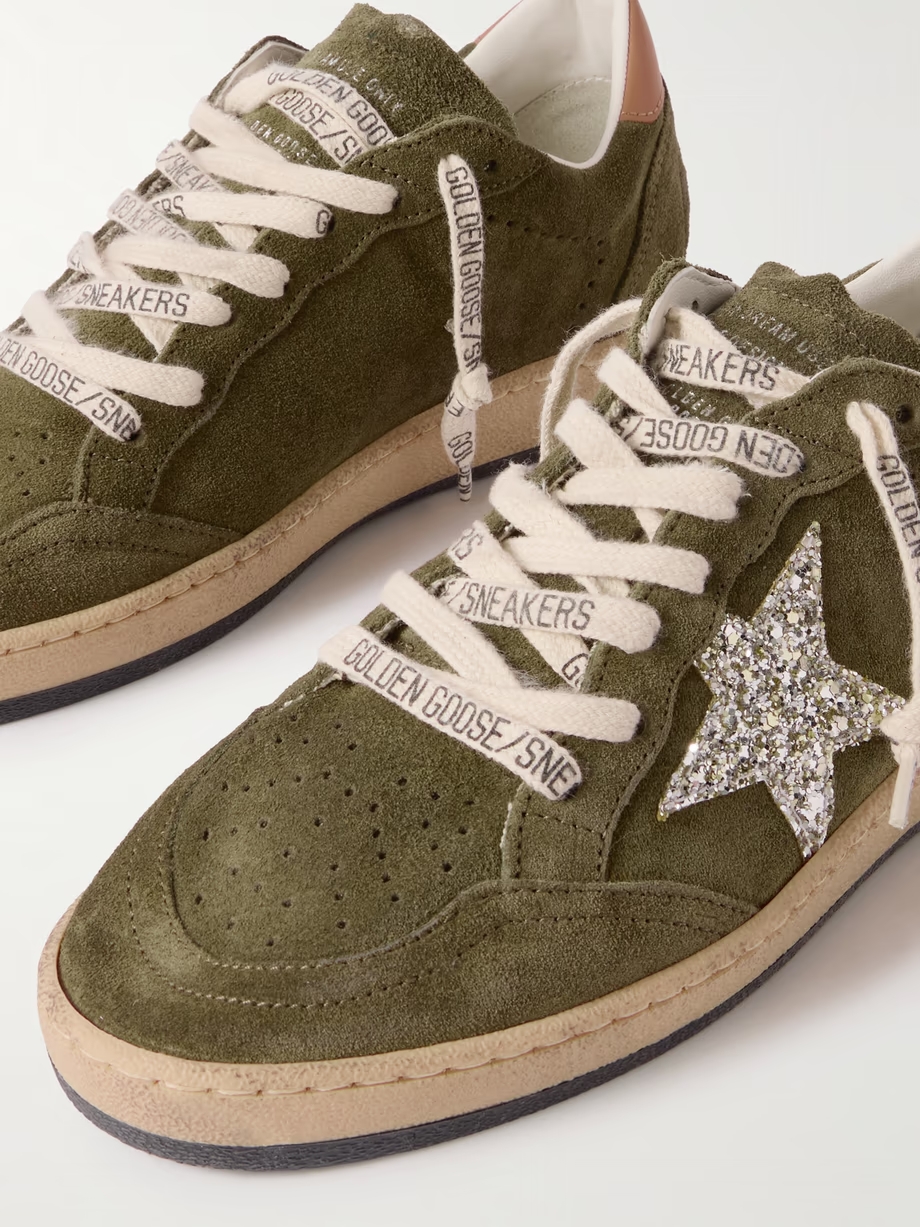 Ball Star glittered leather-trimmed suede sneakers Ball Star glittered leather-trimmed suede sneakers