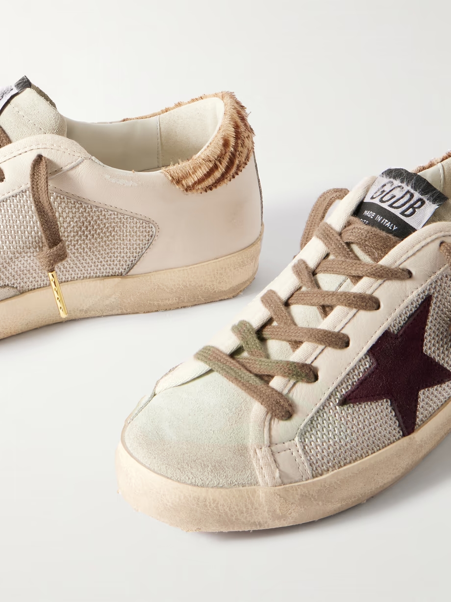 Super-Star calf hair and suede-trimmed mesh and distressed leather sneakers Super-Star calf hair and suede-trimmed mesh and distressed leather sneakers