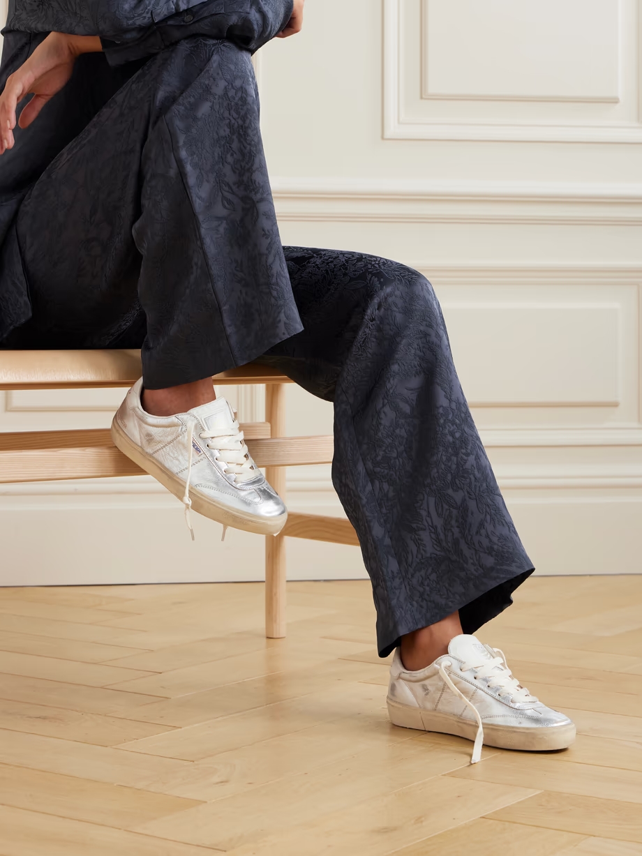 Soul-Star distressed metallic leather sneakers Soul-Star distressed metallic leather sneakers