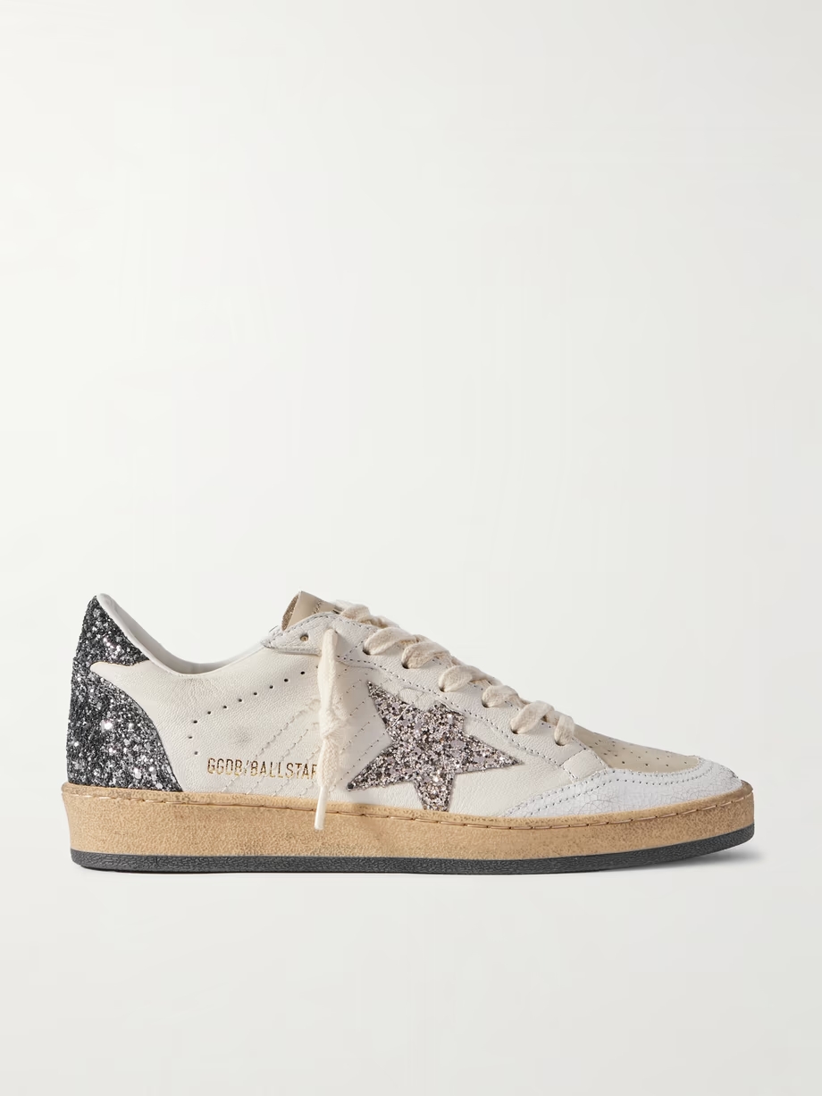 Ballstar glittered distressed leather sneakers Ballstar glittered distressed leather sneakers