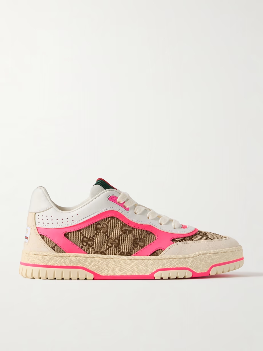Re-Web suede, neon leather and canvas-jacquard sneakers Re-Web suede, neon leather and canvas-jacquard sneakers