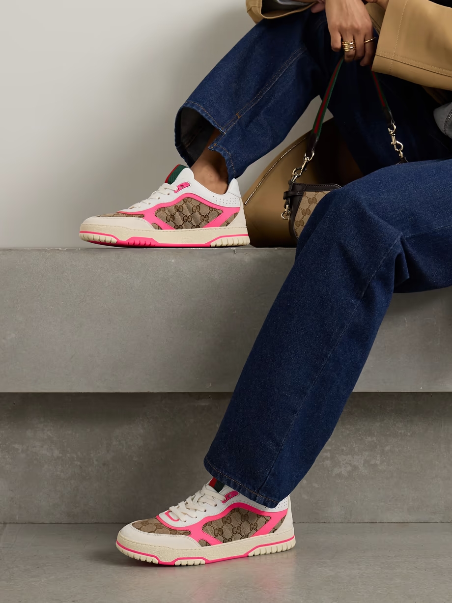Re-Web suede, neon leather and canvas-jacquard sneakers Re-Web suede, neon leather and canvas-jacquard sneakers