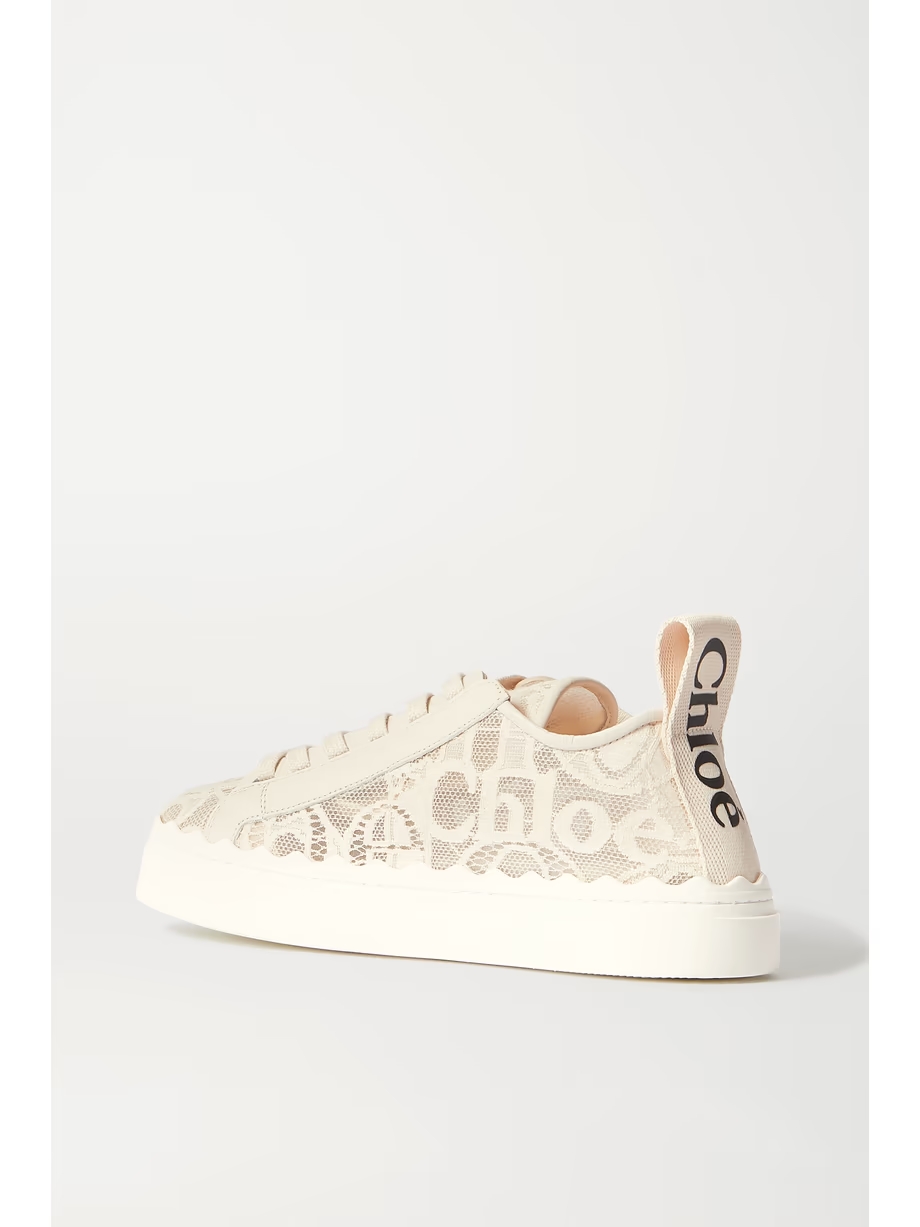 Lauren scalloped lace, leather and canvas sneakers Lauren scalloped lace, leather and canvas sneakers