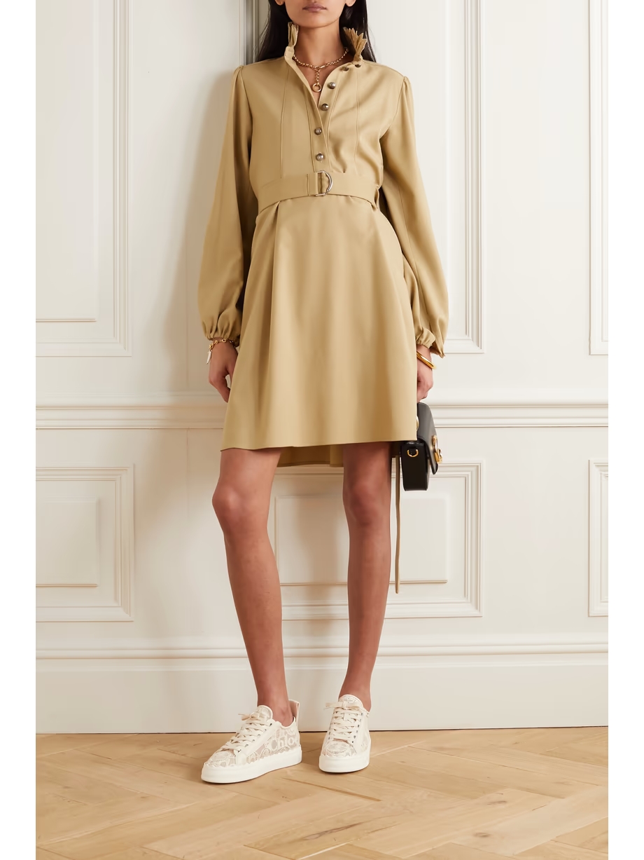 Lauren scalloped lace, leather and canvas sneakers Lauren scalloped lace, leather and canvas sneakers