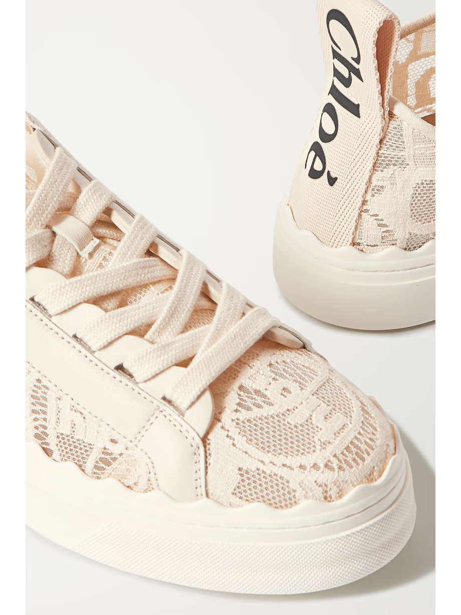 Lauren scalloped lace, leather and canvas sneakers Lauren scalloped lace, leather and canvas sneakers