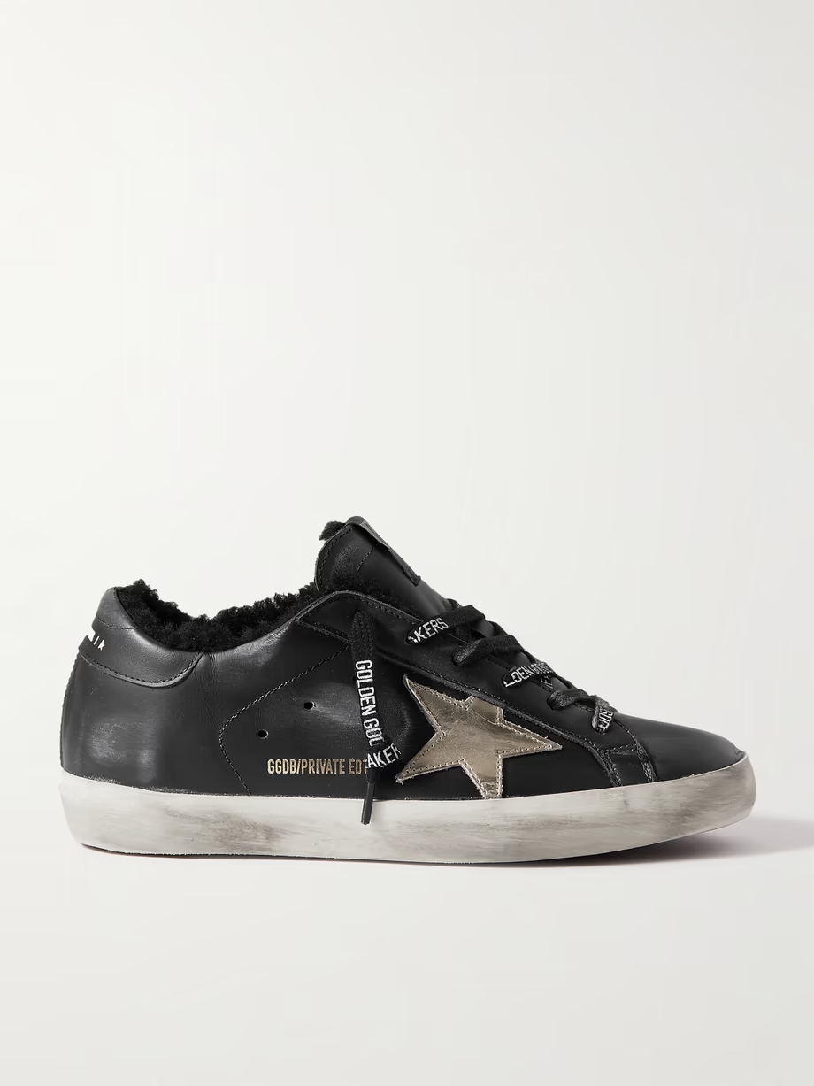 Superstar shearling-lined distressed leather sneakers Superstar shearling-lined distressed leather sneakers