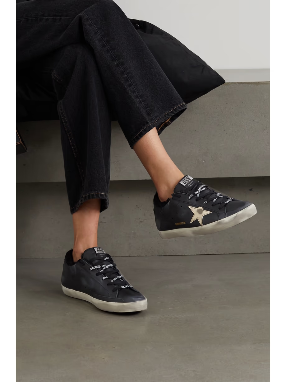 Superstar shearling-lined distressed leather sneakers Superstar shearling-lined distressed leather sneakers