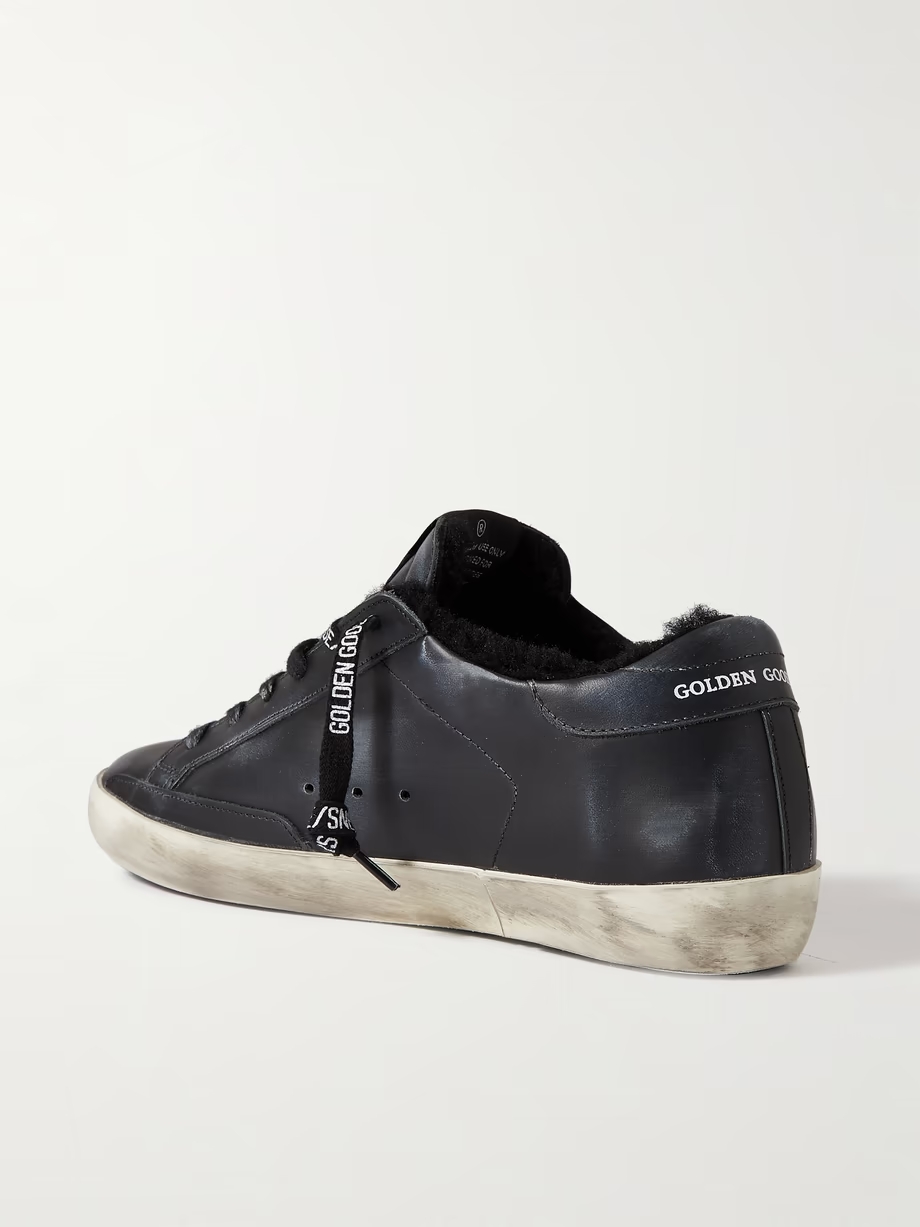 Superstar shearling-lined distressed leather sneakers Superstar shearling-lined distressed leather sneakers