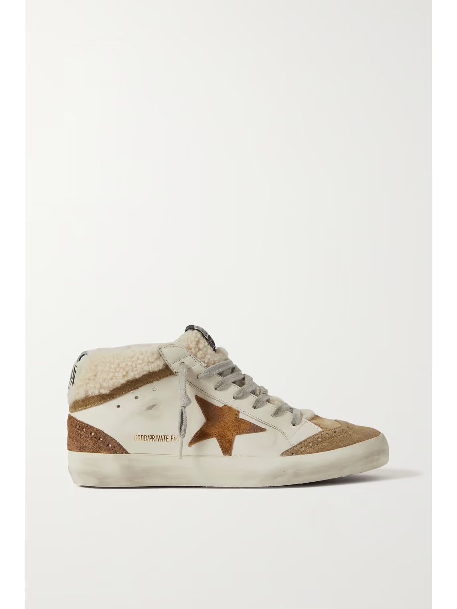 Mid Star distressed leather, suede and shearling sneakers Mid Star distressed leather, suede and shearling sneakers
