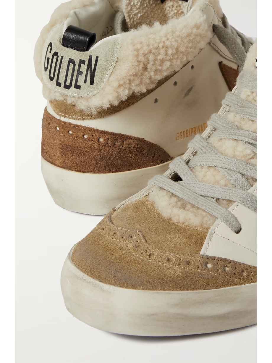 Mid Star distressed leather, suede and shearling sneakers Mid Star distressed leather, suede and shearling sneakers