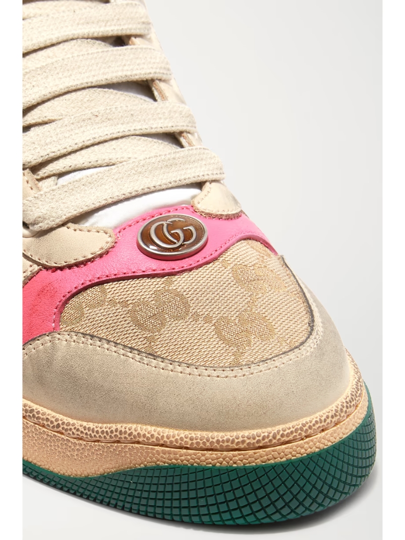 Screener logo-jacquard canvas and distressed leather sneakers Screener logo-jacquard canvas and distressed leather sneakers