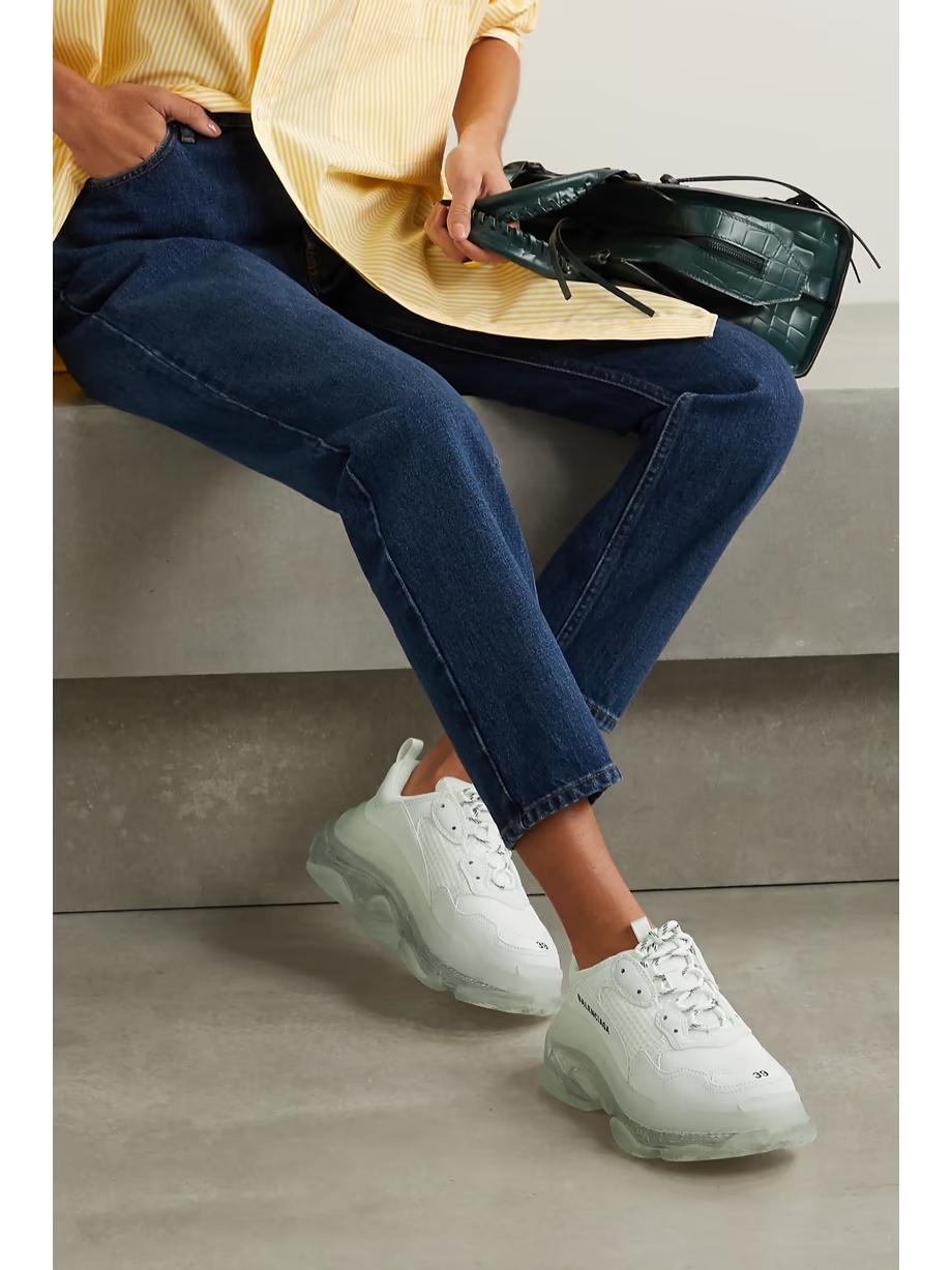 Triple S Clear Sole logo-embroidered leather, nubuck and mesh sneakers Triple S Clear Sole logo-embroidered leather, nubuck and mesh sneakers