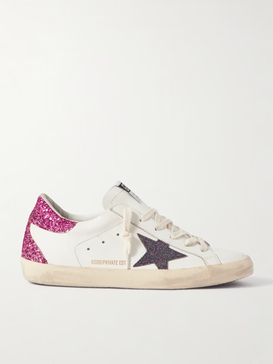 Superstar distressed glittered leather sneakers Superstar distressed glittered leather sneakers
