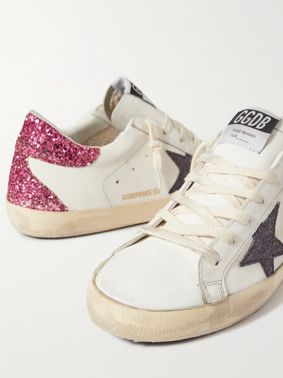 Superstar distressed glittered leather sneakers Superstar distressed glittered leather sneakers