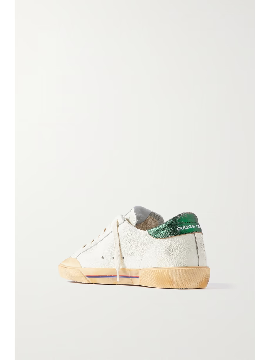 Superstar Penstar distressed leather, leopard-print-trimmed rubber sneakers Superstar Penstar distressed leather, leopard-print-trimmed rubber sneakers